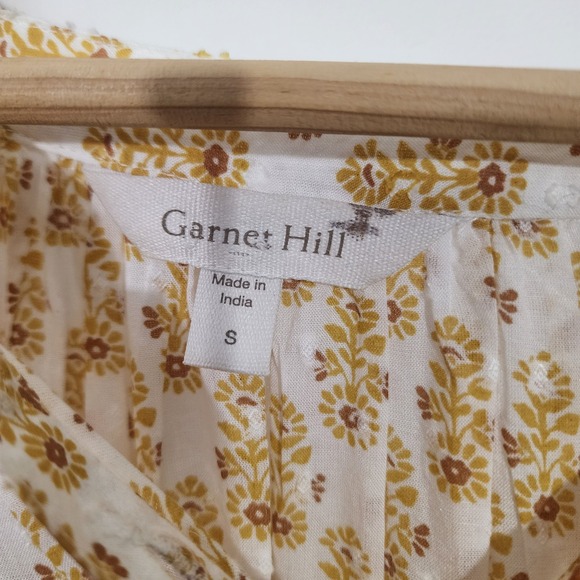 Garnet Hill White Yellow Floral Print V Neck 3/4 Sleeve Modal Blouse Top Size S - Picture 3 of 10